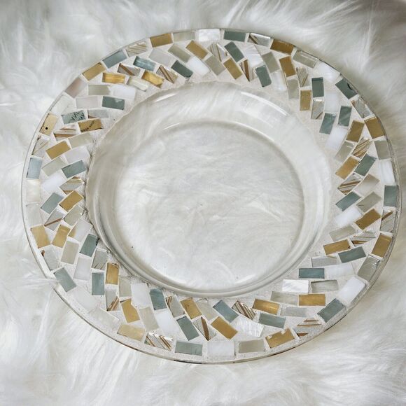 Spring Mossaic Yankee Candle Votive Holder Glass Plate Blue & Brown Tile Dish - Picture 5 of 7